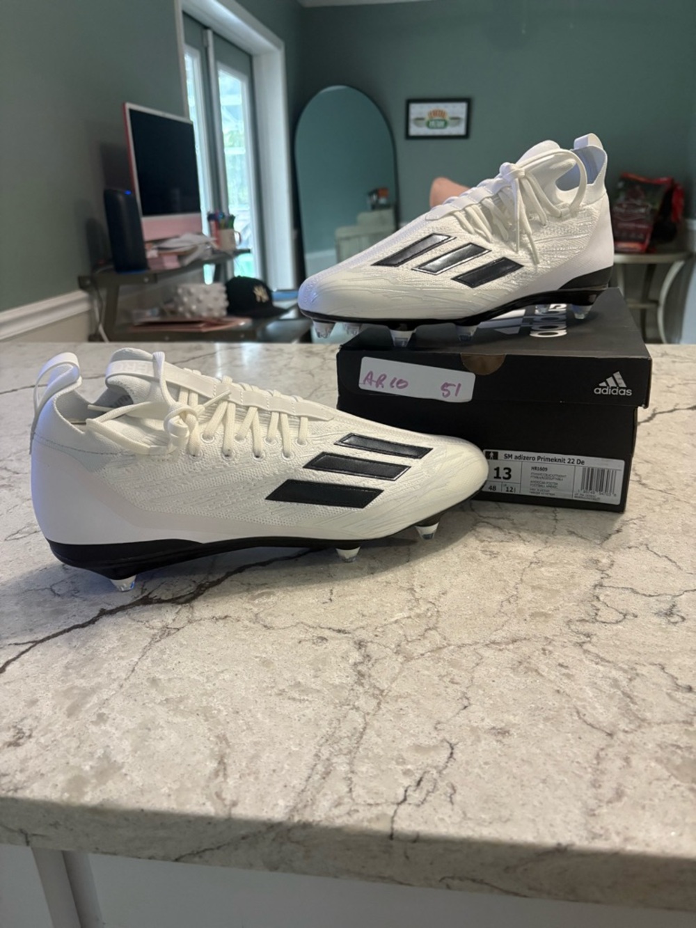 Adidas Adizero Primeknit 22 Football Cleats White Black Men’s Size 13 NEW